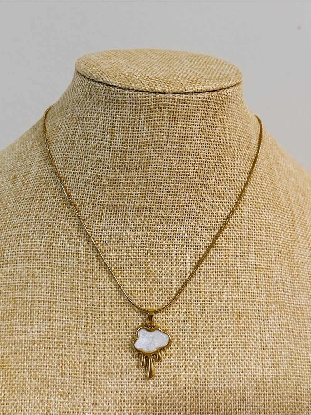Fashion Jewelry Gold-Tone Necklace with White Druzy Cloud Charm